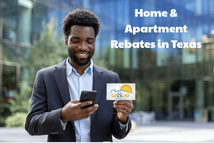 Smiling businessman with rebate card in Texas