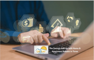 Hands on laptop with real estate icons