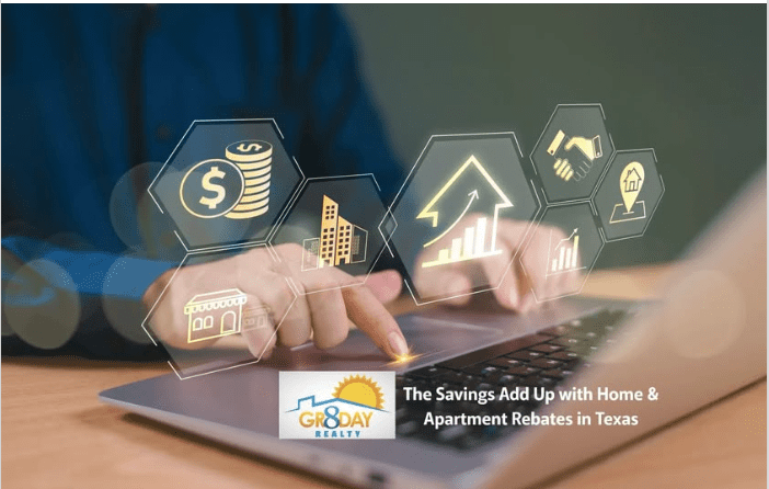 Hands on laptop with real estate icons